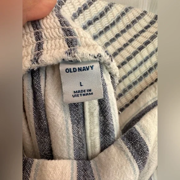 Old Navy Women’s Large Linen Blend Striped Jumpsuit White Blue Summer Spring - Picture 9 of 10